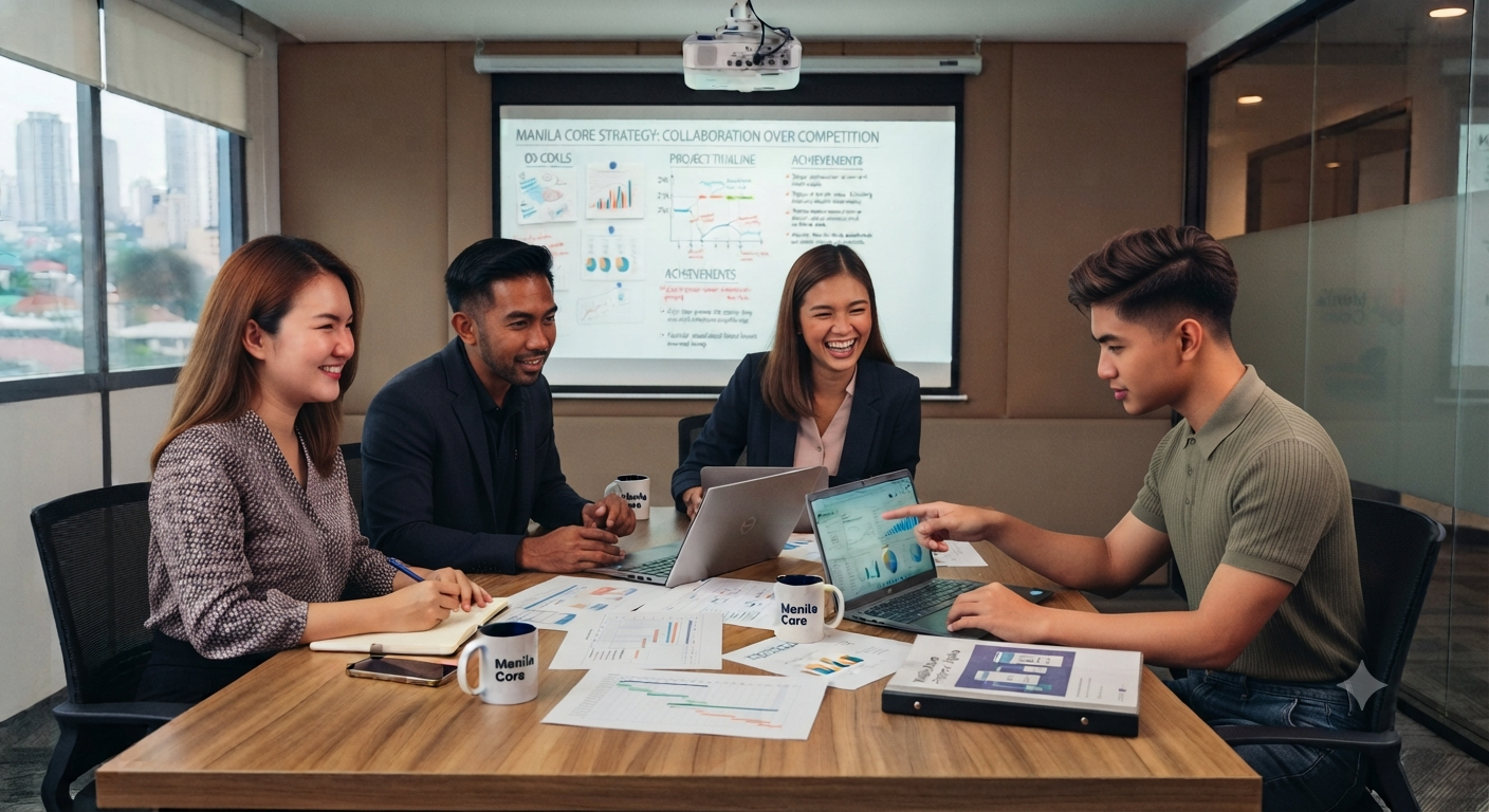 Filipino corporate team collaborating in boardroom